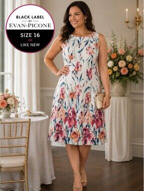 Evan Picone | Sz 16 | Black Label Watercolor Floral Dress